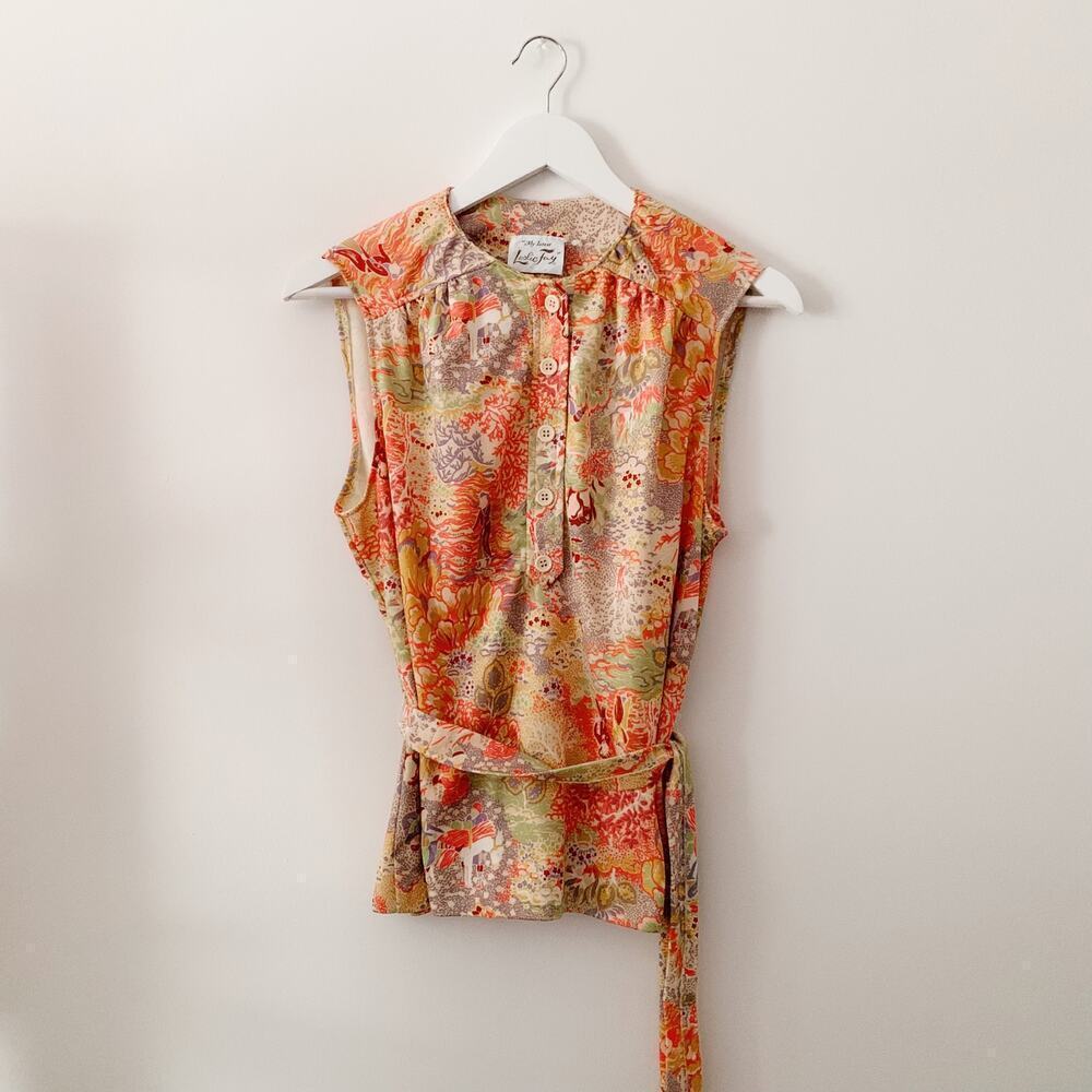 70s Vintage Leslie Fay Floral Print Blouse